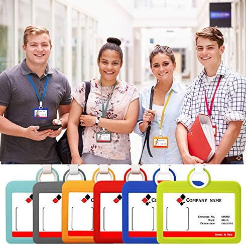 Badge Holder Silicone Horizontal ID Badge Card Holder with Lanyard Neck Strap for Business Card Offices Supplies