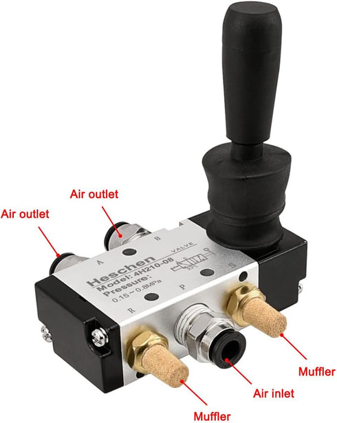 Pneumatic Hand Pull Mechanical Valve 4H210-08, 2 Position 5 Way PT1/4" Manual Control with Fittings and Muffler