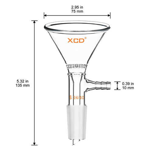 Glass Filter Funnel, Borosilicate Glass Suction Funnel with 75 mm Top Outer Dimension and 24/40 Inner Joint
