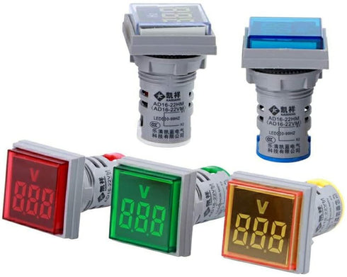 Digital Display AC Voltage Indicator 22mm Square Head LED Tester AC50~500V Voltmeter Monitor (Yellow)