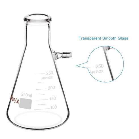 StonyLab Glass 250ml Heavy Wall Borosilicate Glass Filtering Flask, Bolt Neck with Tubulation