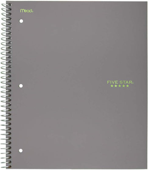 Five Star Spiral Notebook, 5 Subject, Wide Ruled Paper, 200 Sheets, 10-1/2" x 8", Gray (73200)