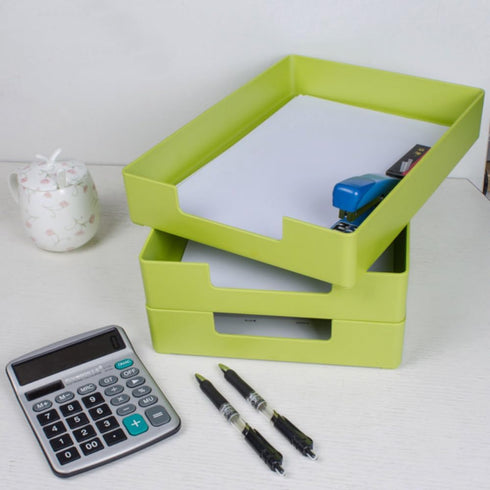 Desk Letter Tray, 2PCS A4 Size Plastic Stackable File Document Organizer, Office Desktop File Paper Holder, Book Storage Rack,Anti-Skid Stacking Support for Office Supplies (Green) by RHONZHAO