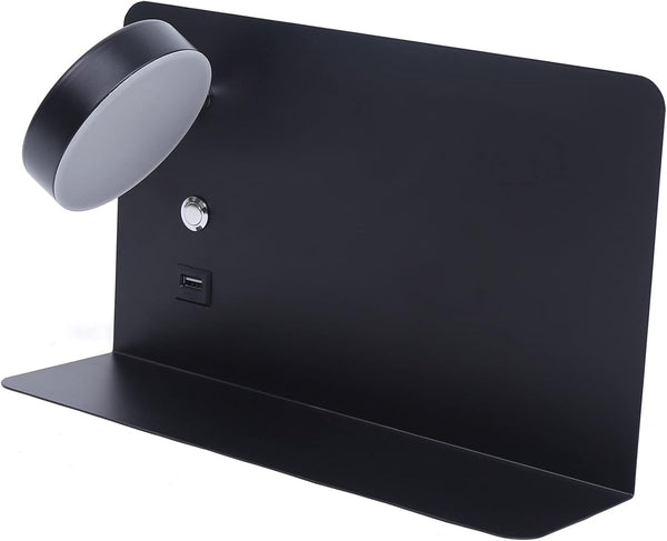 Jiabailie Bedside LED Wall Mount Light with U-SB Port and Switch,Black Wall Sconce,7W
