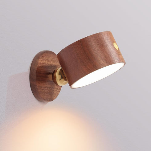 LANDGOO 1-Pack Wood Wall Sconce, Sapele Wood Magnetic 360 Rotatable Cordless Bedside