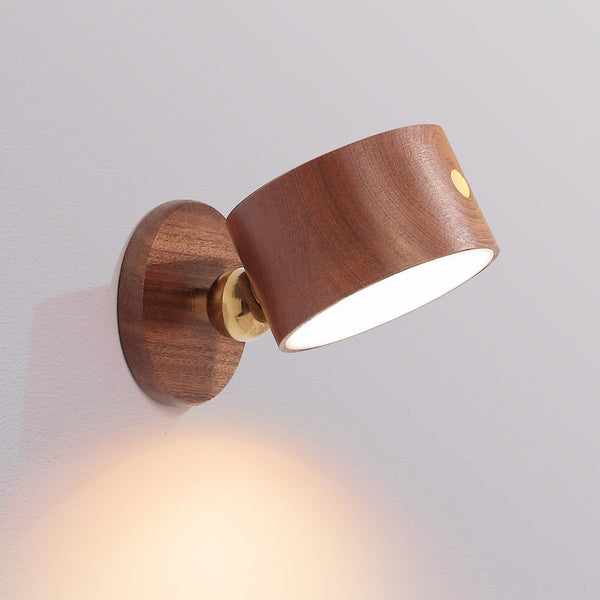 LANDGOO 1-Pack Wood Wall Sconce, Sapele Wood Magnetic 360 Rotatable Cordless Bedside