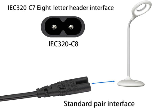 Strhowill 2m C14 C7 (Figure-8) 10A 250V, (2M C14 C7 Short AC Power Cord, Plug to Socket, Compatible with Laptop