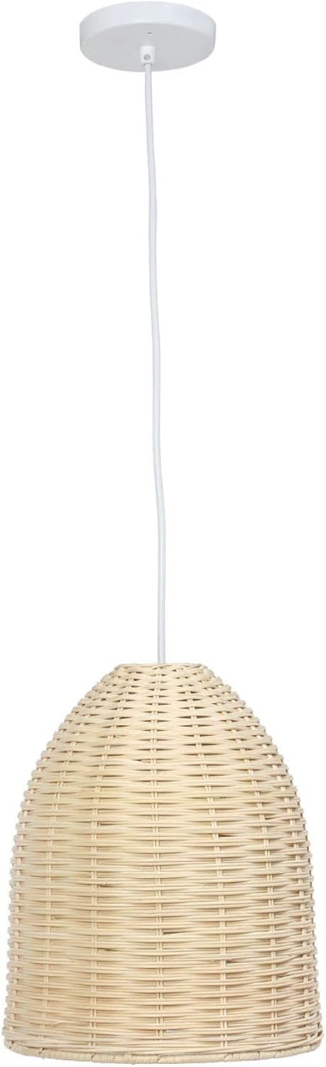 Elegant Designs PT1007-NAT Elongated Coastal Dome Rattan Downlight Pendant, Natural