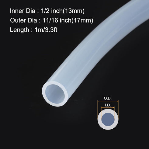 3.3ft 1/2" ID x 11/16" OD Silicone Tubing Clear 13mm x 17mm Industrial Plastic Tubing Pure Silicone Hoses for Pump Siphoning Draining Irrigation Brewing