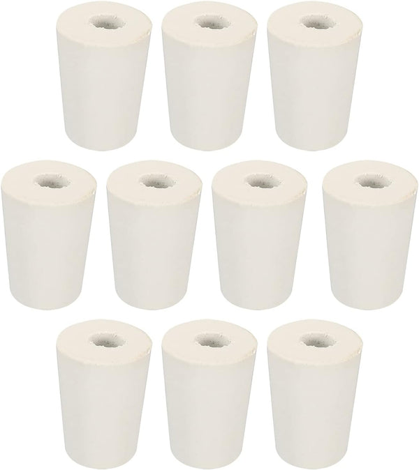 MECCANIXITY Rubber Tapered Plug 15mm to 20mm with 8mm Hole Test Tubes Bungs Stopper White, 10 Pieces