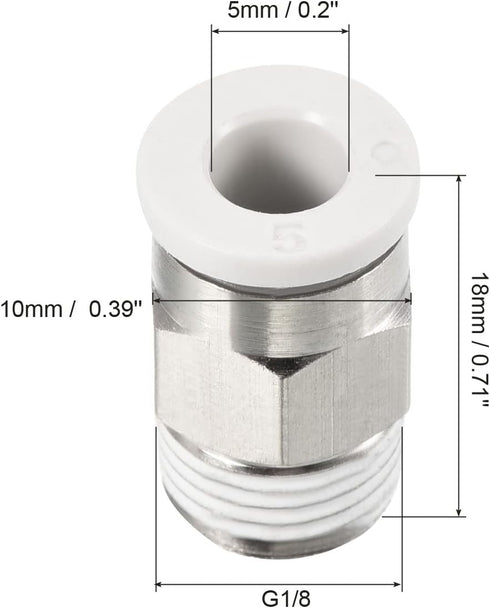 PATIKIL G1/8 Push to Fit 5mm OD Hose Connect Fittings, Straight Coupling Adapter for Gas Pneumatic Air Flow Transition, White & Silver Tone