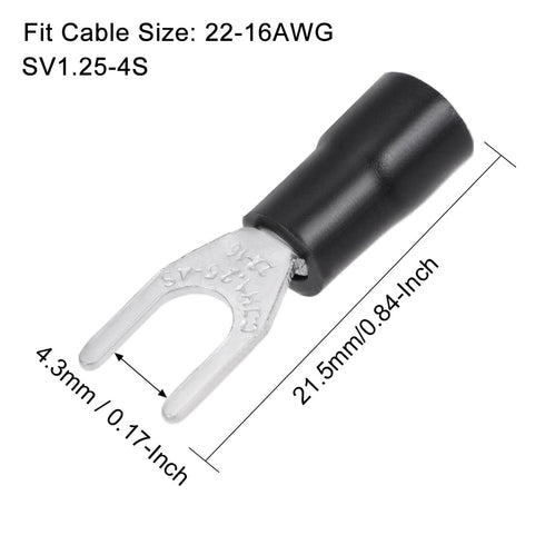 uxcell 200Pcs SV1.25-4S Insulated Fork Spade U-Type Wire Connector, Electrical Crimp Terminal