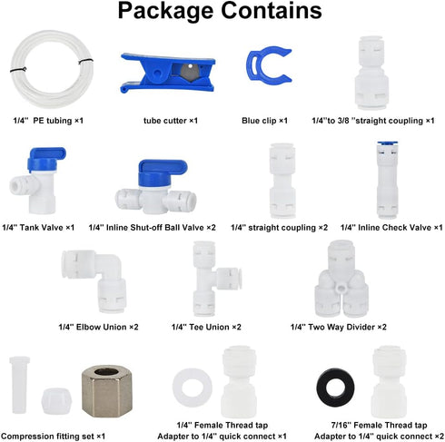 Refrigerator Water Line Kit, CGELE Ice Maker Water Line Kit with 1/4" OD 39.4ft Water Line Reverse Osmosis Quick Connect Fittings Push To Connect Water Tube Fittings for Fridge Ice Maker by CGELE