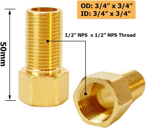 Hooshing 1/2" Male to 1/2" Female Straight Thread Brass Extension Pipe Fitting for Tub Spout/Shower, 1.97 Inch