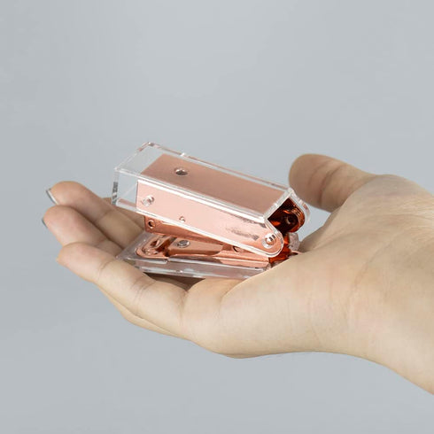 Rose Gold Mini Stapler with Clear Acrylic Body, 18 Sheets Capacity, Cute Stapler for Office, School