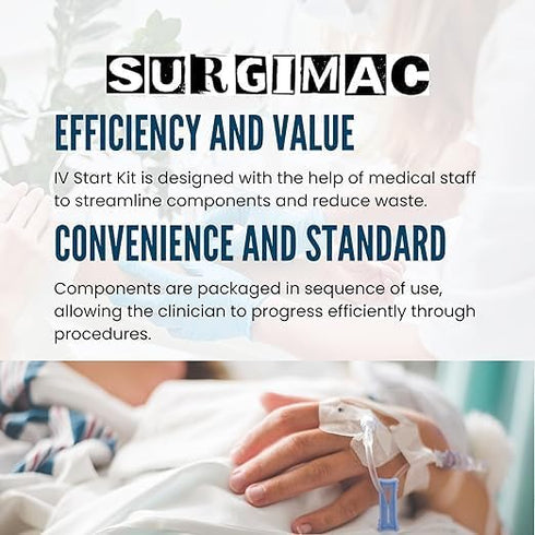 1 Pack SurgiMac IV Start Kit with Tourniquet, PVP Swabstick, Alcohol Prep Pad, Gauze, Tape Strips, Dressing, and IV