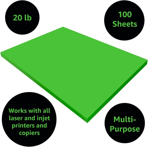 8.5" 11", 20lbs, 100 Colored Bond Paper Bundle x Pages, Green