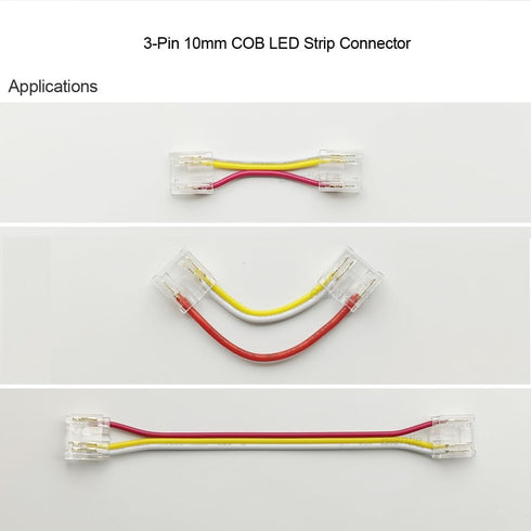 3-Pin 10mm COB LED Strip Connector Kit for Solderless Strip-to-Wire and Strip-to-Strip Joints (Pack of 25)