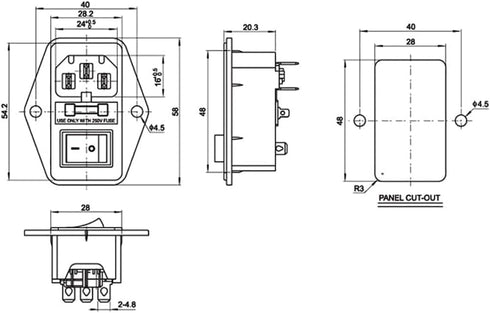 Rocker Switch Power Socket Inlet Module Plug with 4.9ft Power Cord and 10A Fuse Switch 10A 250V 3 Pin IEC320 C14