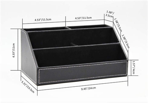 Black PU Leather Remote Controller Holder, Desk Caddy Stationery Organizer, L:9.45 x W:5.3 x H:4.3 inches