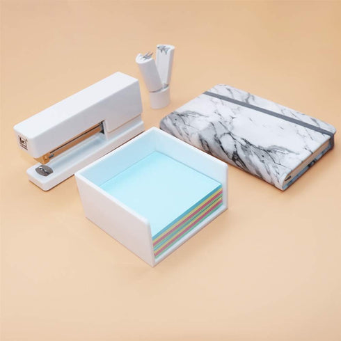 White Memo Holder, 3 x 3 PS Notepad Organizer, Sticky Notes Cube Holder for Home and Office