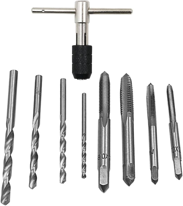 9 Pcs Adjustable T-Handle Ratchet Tap Holder Wrench Set, Metric Tap Drill Set with 4 Pcs Taps