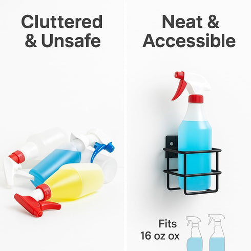 Getzi Commercial 1) Wall Mount Spray Bottle Holder Durable Steel Rack for Spray Bottles Space-Saving Storage Organizer