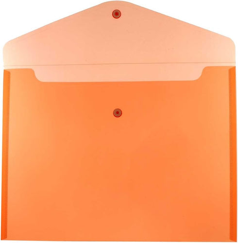 JAM PAPER 12/Pack Plastic Envelopes with Snap Closure - Orange - Letter Booklet - 9 3/4 x 13