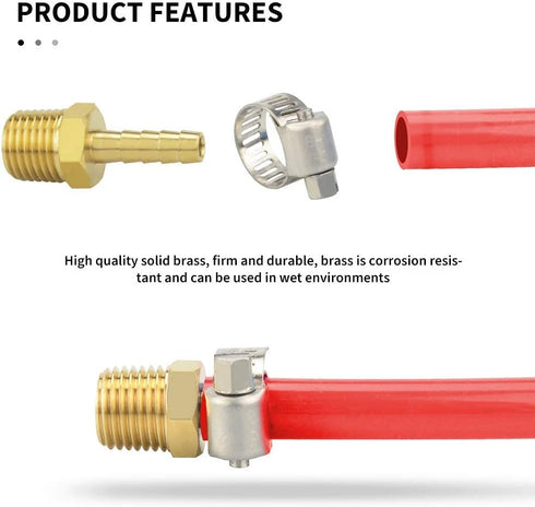 TAISHER 5 PCS Brass Hose Barb Fittings 1/2" (12.7mm) Barb x 1/2" MNPT Pipe Adapter with 5 Hose Clamps