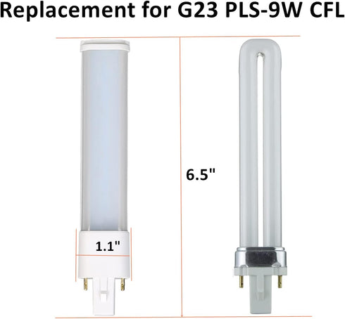 2 Pack 5W G23 LED Bulb, 2 Pin U Shaped PL CFL PLS-9W Replacement, Daylight White G23 Bulb, 500LM, 5.3" Length