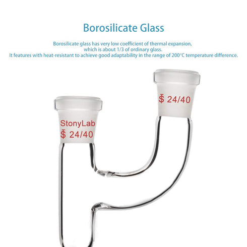 StonyLab 3 Way Claisen Distillation Adapter, 24/40 Joints Connecting Adapter Lab Supply