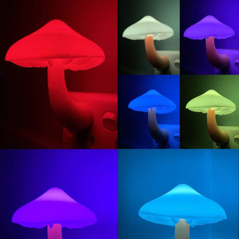 UTLK [3 Pack (7-Color) Plug-in LED Mushroom Night Light Lamp with Dusk to Dawn Sensor,Plug in Bed Cute Nightlight lamp