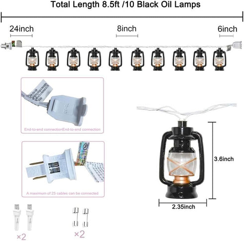 brianvikey 8.5Ft Summer Black Mini Kerosene String Lights Outdoor, Beach Themed Decoratives String Plug in Indoor Fairy