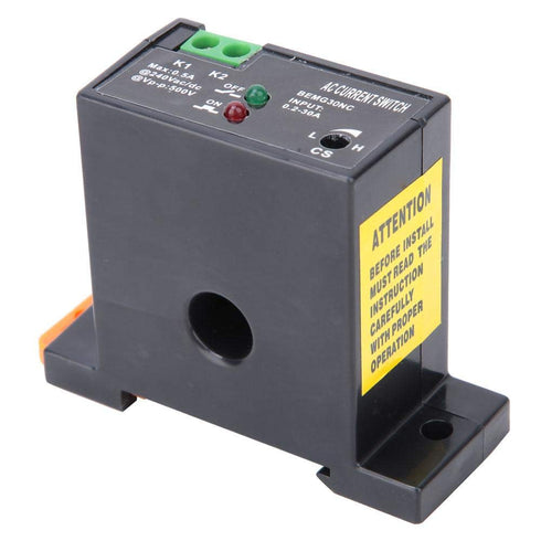 AC Current Sensing Switch, Adjustable Current 0.2~30A, Flameproof ABS Self Powered with User Manual