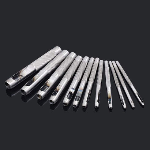 12pcs Kit Round Punch Hollow Punch Steel Chisel - Leather Puncher Cutting Tool for Belts & Canvas