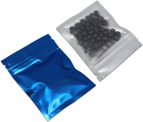 FERENLI 100 Pcs Mylar Bag Food Storage, Zip Matte Foil Lock Airtight Bags with Front Window, 7.5x10cm (3x3.9 inch), Blue