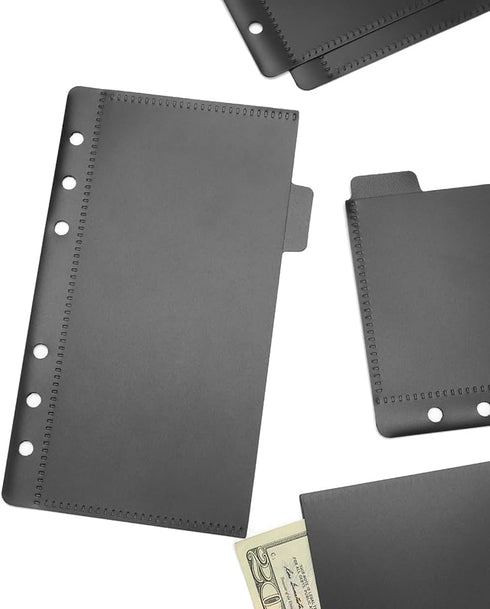 Black A6 Cash Envelopes, 12pcs Zippless Budget Binder Pocket with Index Divider and 2pcs Tabs Stickers for Cash Stuffing