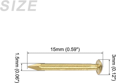 Small Nails (1.5x15mm) - 60pcs Brass Tiny Hardware Nails for Household Woodworking, Brass Tone