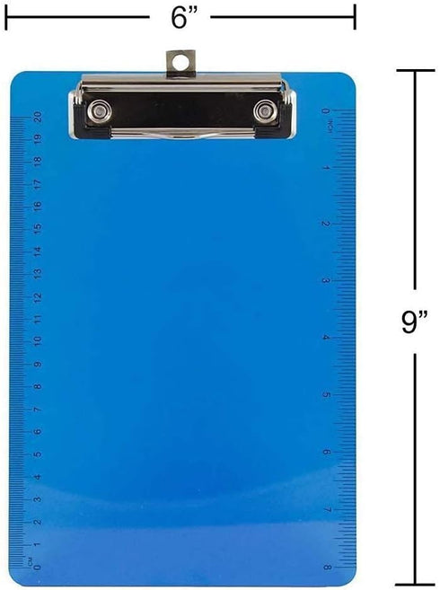 JAM PAPER Small Plastic Memo Clipboards with Low Profile Metal Clip - Mini (6 x 9) - Blue