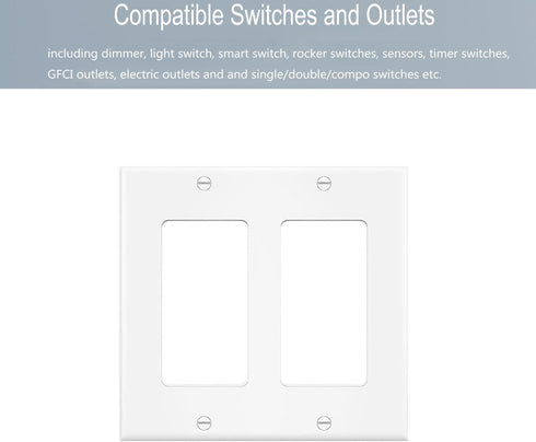 2-Gang White Decorator Wall Plate Cover for Double Switch, Outlet, Dimmers, USB, GFCI, Electrical Faceplate (4-Pack)