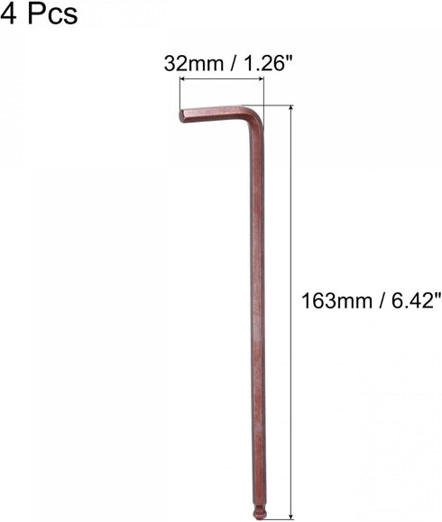 uxcell 5mm Ball End Hex Key Wrench, L Shaped Long Arm S2 Steel Repairing Tool, Metric 4 Pcs