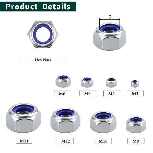 M10-1.5 Nylon Insert Hex Lock Nuts, 10 pcs, 304 Stainless Steel 18-8 Locknut, Bright Finish, DIN985