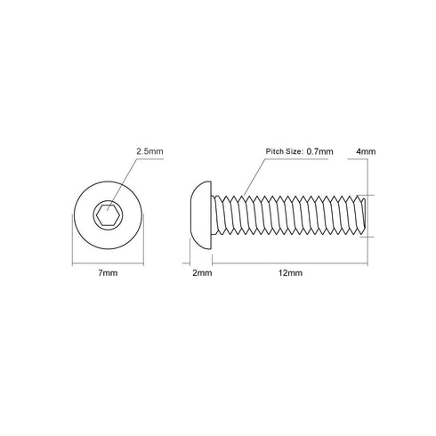 M4-0.7 x 12mm Button Head Hex Socket Cap Screws, 304 Stainless Steel, Full Thread, Plain Finish, Metric Thread Hex