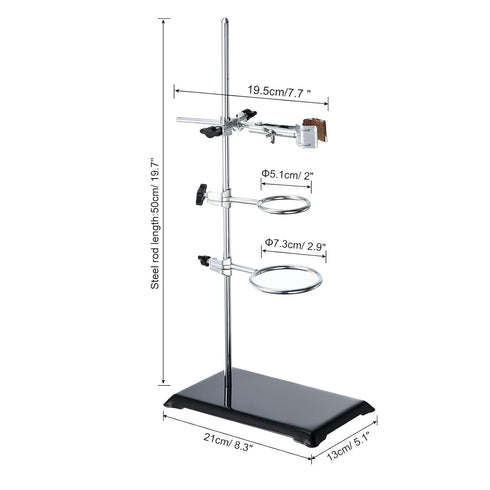 PATIKIL 20 Inch Lab Stand Set with Clamp, 1 Flask Clamp & 2 Retort Rings for Chemistry Laboratory, Black Support