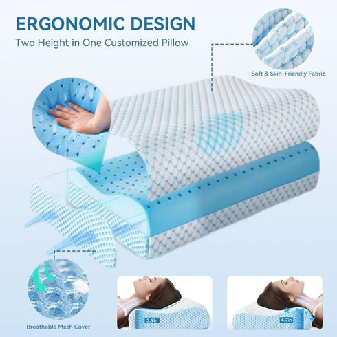 Ergonomic Cooling Gel Memory Foam Bed Pillow - Neck Support & Pressure Relief