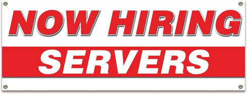 MIGHTY SKINS Now Hiring Servers| 18" X 48" Banner | Apply Inside Employment Help