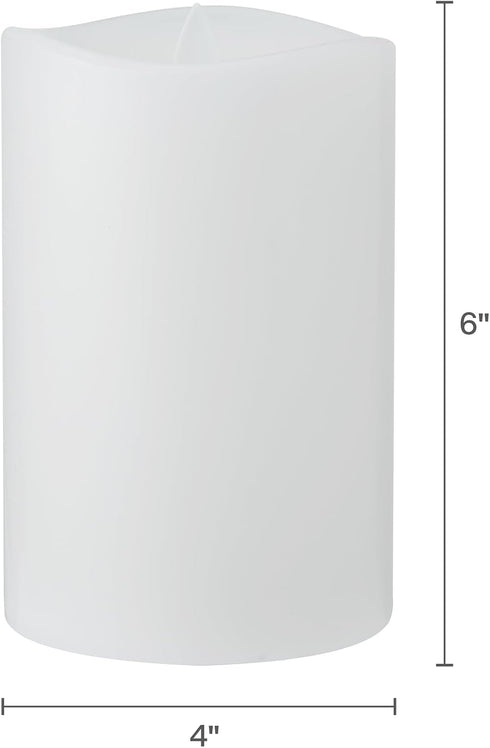 4x6 Inch 5-Hour Mikasa LED Wax Pillar Candle, White Wavy Flameless Candle with Dancing Flame Effect and Timer - Battery