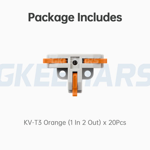 GKEEMARS 20Pcs Quick Wire Splitter Connector, 3 Way T-Shape Connectors for Circuit Inline 24-12 AWG (Orange)
