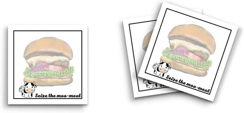 Sticky Notes 12 Pack 3"x3" 50 Sheet Count Per Pad, Cute Funny Memo Note Pads, Seize The Moo-Meat Hamburger