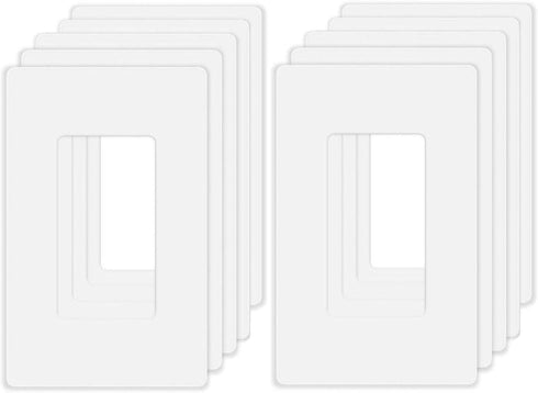 Screwless Decorator Wall Plates 1-Gang Switch Outlet Electrical Cover Plate Unbreakable Thermoplastic White (10 Pack)